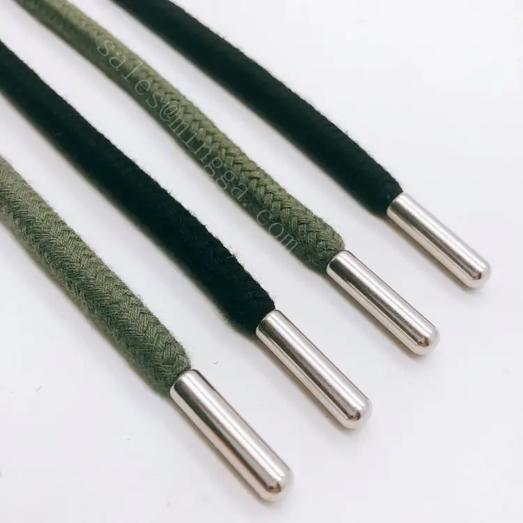 7mm braided colored cotton cord for garments,custom logo drawstring cord with gun Custom aglets