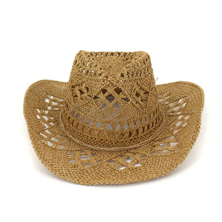 New Hollow Spring And Summer Outdoor Men And Women Couple Hat Travel Sunscreen Visor Western Cowboy Hand Woven Straw Hat