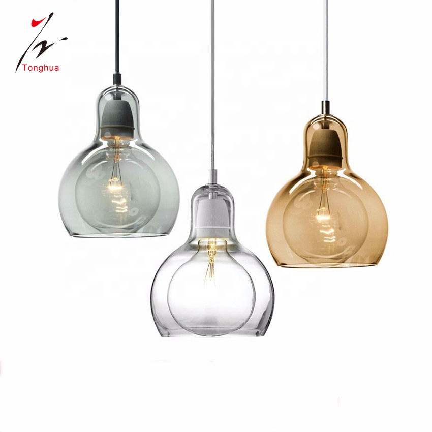 Tonghua Brief Vintage Pendant Lamp Transparent/Gray/Abmer Glass Shell Cucurbit-shaped Hanging Light Decorative Edison Lamp