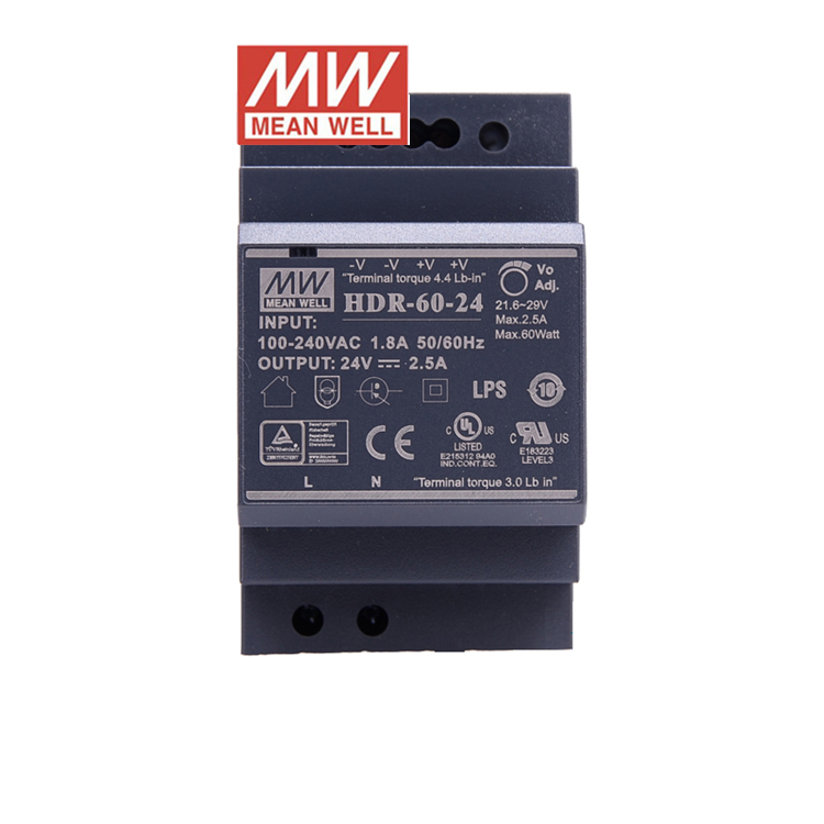 Оригинальный источник питания на DIN-рейку Meanwell HDR-60-24 60 Вт 24 в 2,5 А