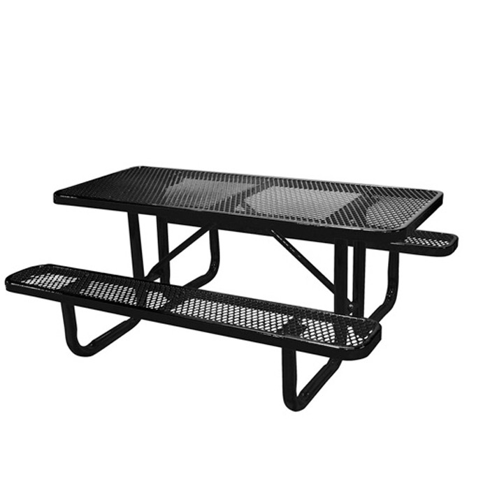 Outdoor Furniture Metal Table With Bench Thermoplastic Coated Steel Dining Table And Chair Outside Restaurant Long Picnic Table