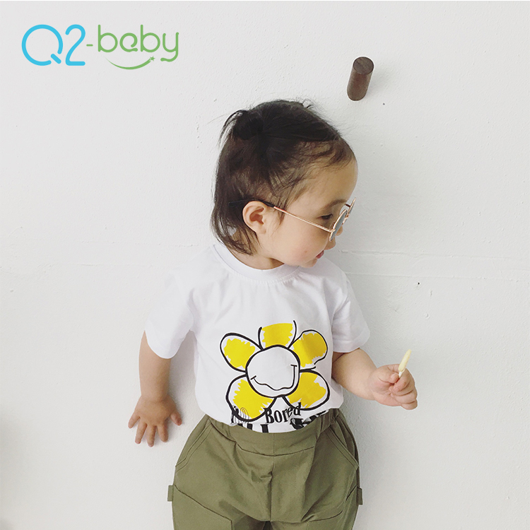 Q2-baby футболка для новорожденных короткая рубашка с цветочным узором с короткими рукавами в стиле унисекс для маленьких мальчиков и девочек футболки