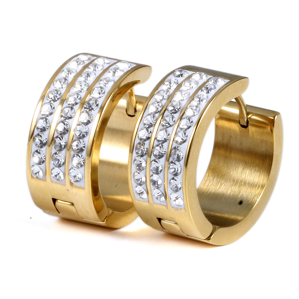 Fashion Jewelry Stainless steel Gold and Silver Three Row Crystal hoop Earrings For Women