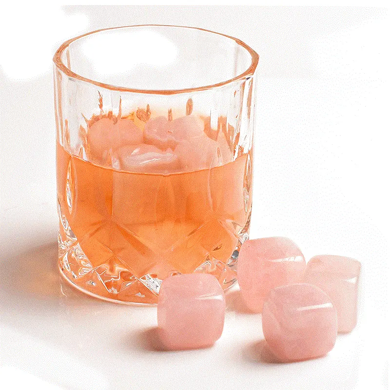 Wholesale Bar Accessories Ice Cube Gift Set Rose Quartz Whiskey Stones For drinks