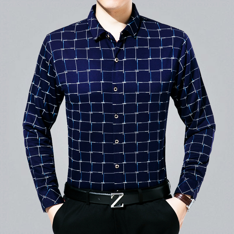 2019 Новое поступление Осенняя клетчатая рубашка с длинным рукавом slim fit polo neck stripe cheap shirt