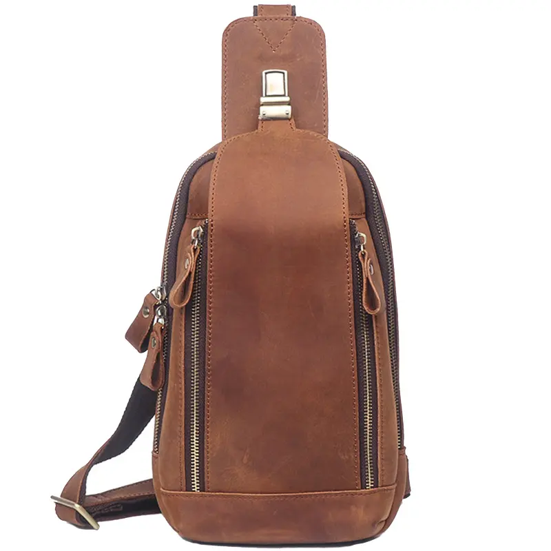 Customize wholesale latest model crazy horse leather men chest bags genuine Leather male handbag