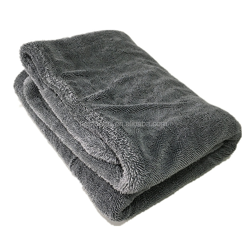 Absorbent Thick Scratch Free 20"x30" 1100gsm Gray Two Side Twist Edgeless Microfiber Car Drying Towel For Auto Detailing Wash