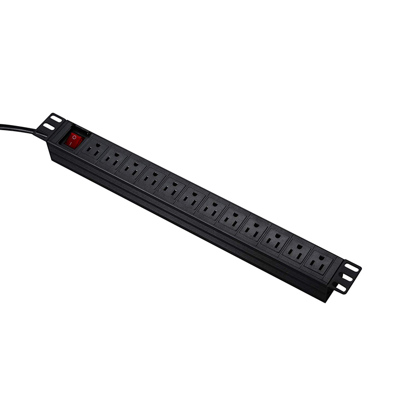 Защита от перенапряжения 15А/125 В черная сеть 12 Угловые розетки Rackmount PDU силовая полоса с 6ft шнуром