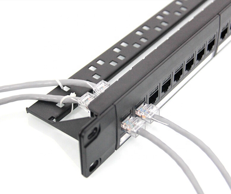 Dual cat6 patch panel/24 port shielded 19\"UTP 1U rack mount patch panel