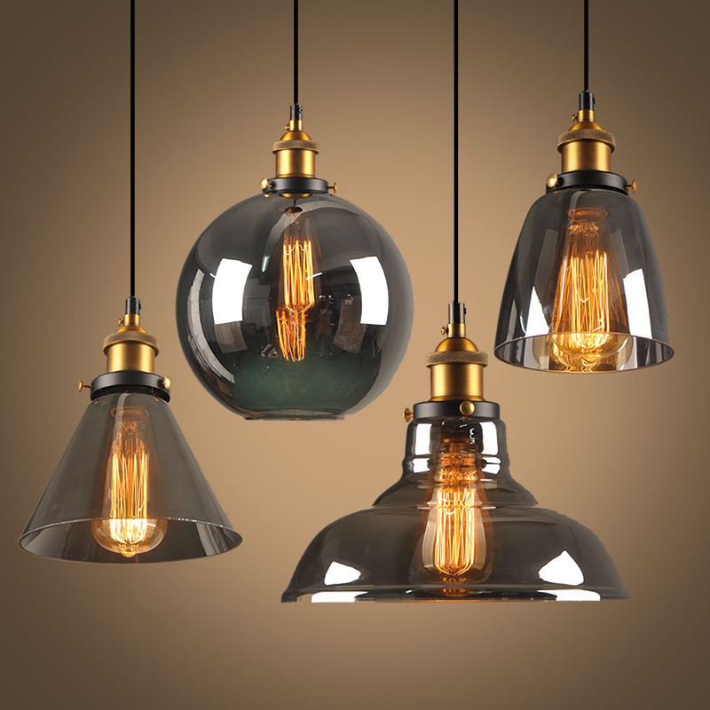 Smoky grey color pendant lamp vintage glass shell lighting for decorate