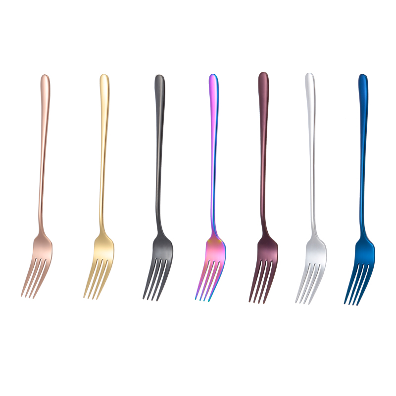 Портативный flatware длинная ручка цветной покрытие нержавеющая сталь салат фрукты ужин вилка набор