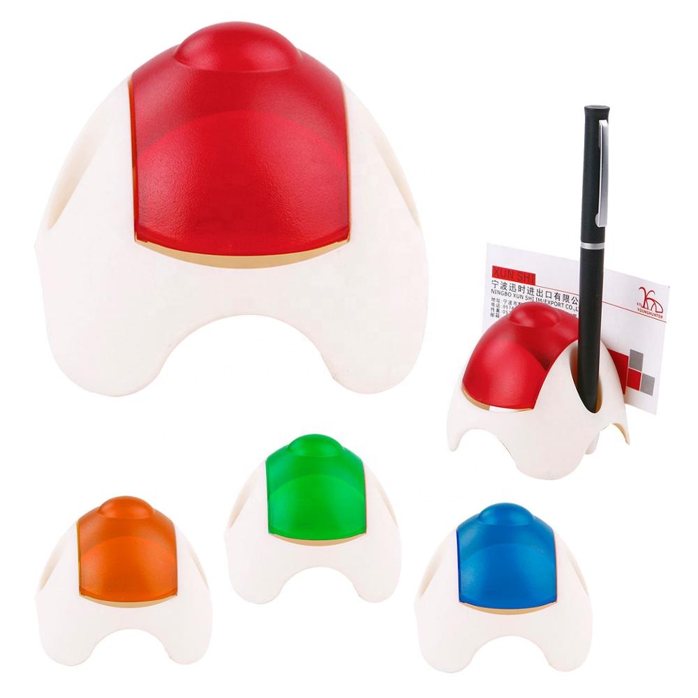 Multi functional promotional Desktop round half ball pen slot stand business name card holder flip open file clip organizer