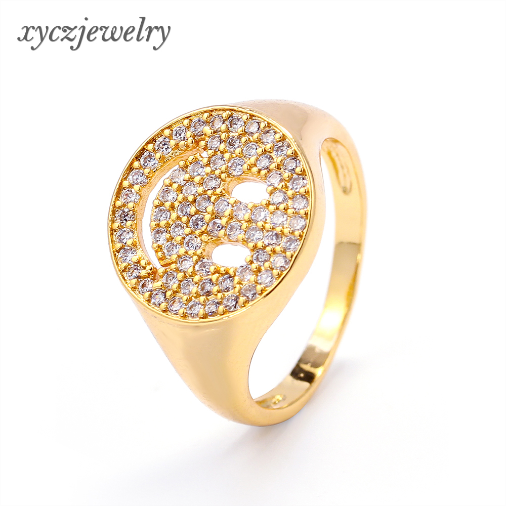 Симпатичное Латунное круглое кольцо с белым цирконием 18K золотого цвета с улыбкой от китайских поставщиков