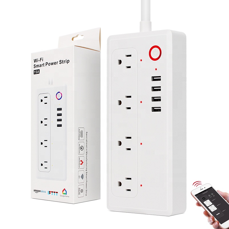 Защита от перегрузки 15 а 220 В, умная розетка с Wi-Fi для США, умный удлинитель с дистанционным управлением и USB-портом