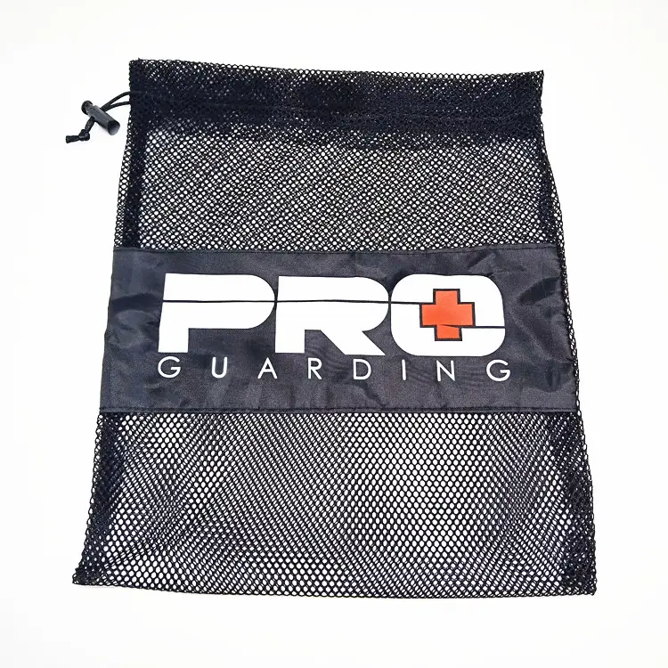 Large Polyester Black Swimming Bags Bath Mesh Drawstring Bags With Custom Logo