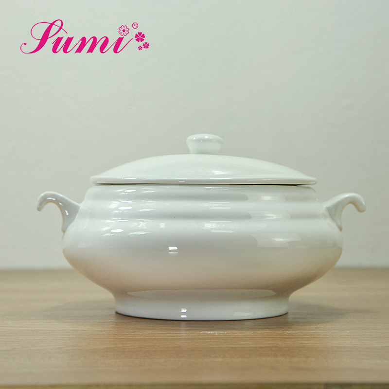 Оптовая цена дешевые суп tureen, китайский белый керамический tureen с крышкой