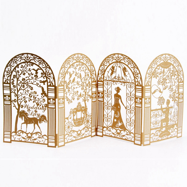 Unique Design Laser Cut Pure golden Wedding Invitation Cards