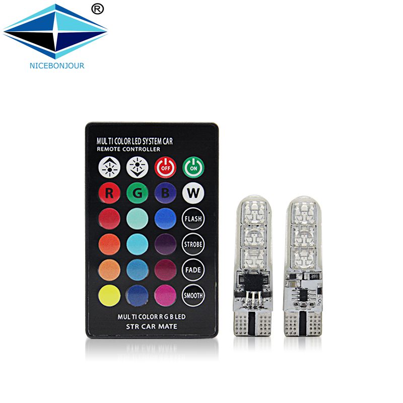 Модный пульт дистанционного управления led t10 rgb 194 w5w изменение цвета 5050 6smd для автомобиля