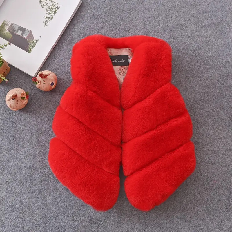 Red New Design Baby Girl Kids Fox Faux Fur Vest Vintage Warm Jacket For Children