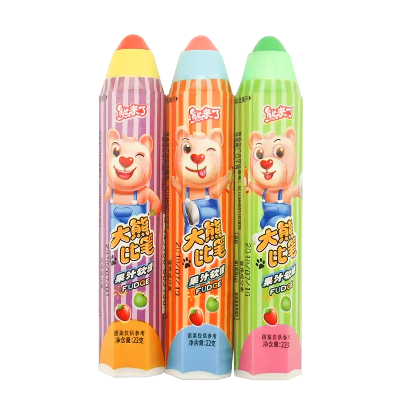 Crispy sweet coated soft chewy candy in crayon box