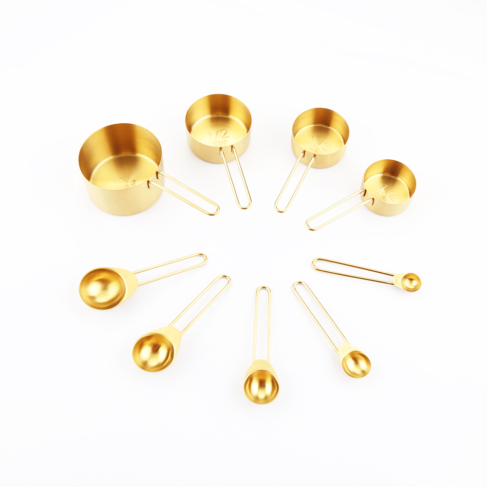 9pcs Gold Copper Stainless Steel Measuring Cups and Spoons set Engraved Measurements