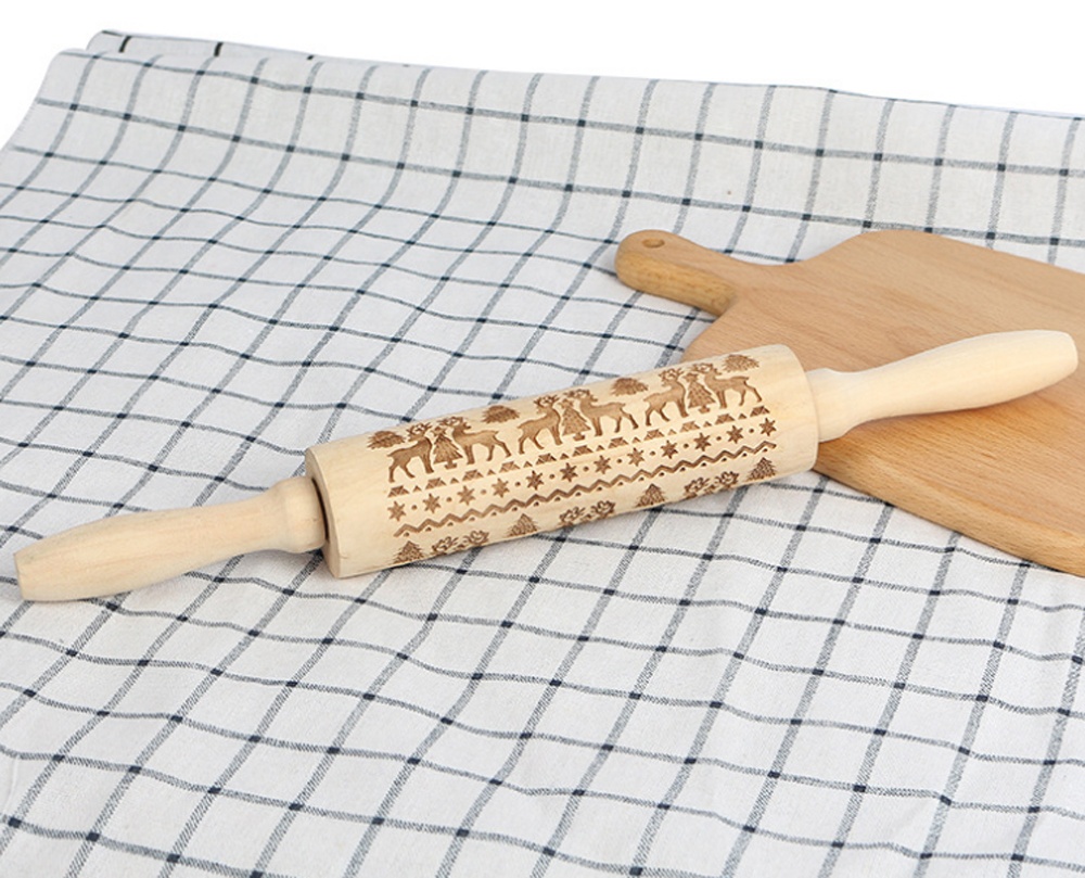 Wholesale Christmas Themed Wooden Embossing Rolling Pin
