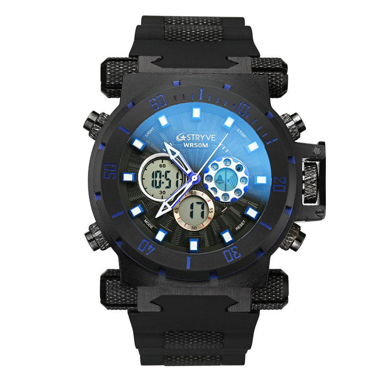 Часы наручные STRYVE S8015 Мужские Цифровые, повседневные спортивные брендовые Роскошные Кварцевые водонепроницаемые армейские, 5ATM