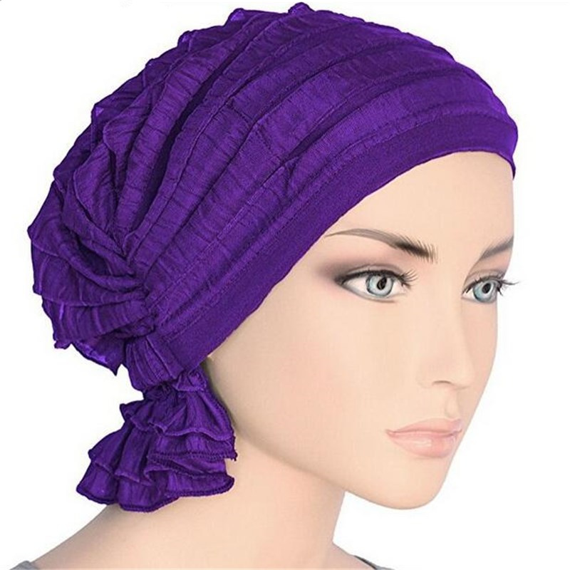 Мусульманские шляпы дамы Turbans Cap шляпы Ruffle шифон Skullies Tripe мусульманская шляпа черные шапочки Мода белые женщины головные уборы