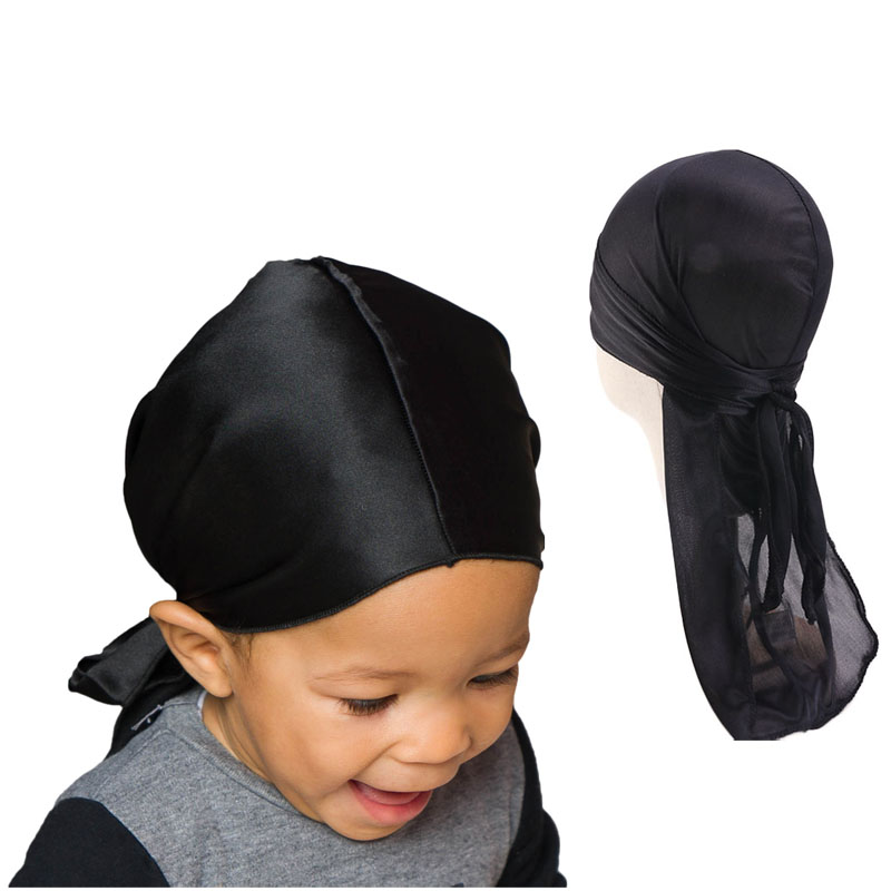 Оптовая продажа твердых детей Du Rag Headcover тюрбан шляпа Doo Rag дети атласные шелковистые Детские Durag K-11