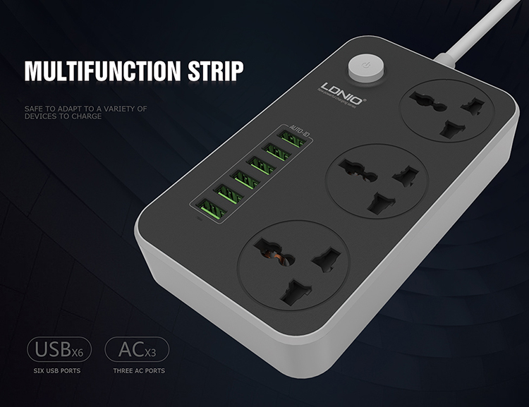 Лидер продаж 2019 года, универсальный удлинитель LDNIO с 3 розетками, 6 портами USB и шнуром питания 1,6 м SC3604