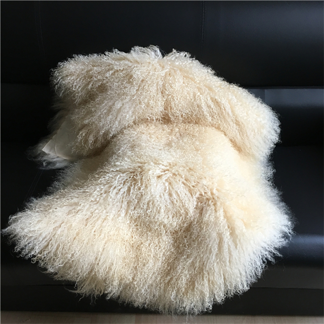 Curly fur tibetan sheepskin wool throw fluffy bed throw