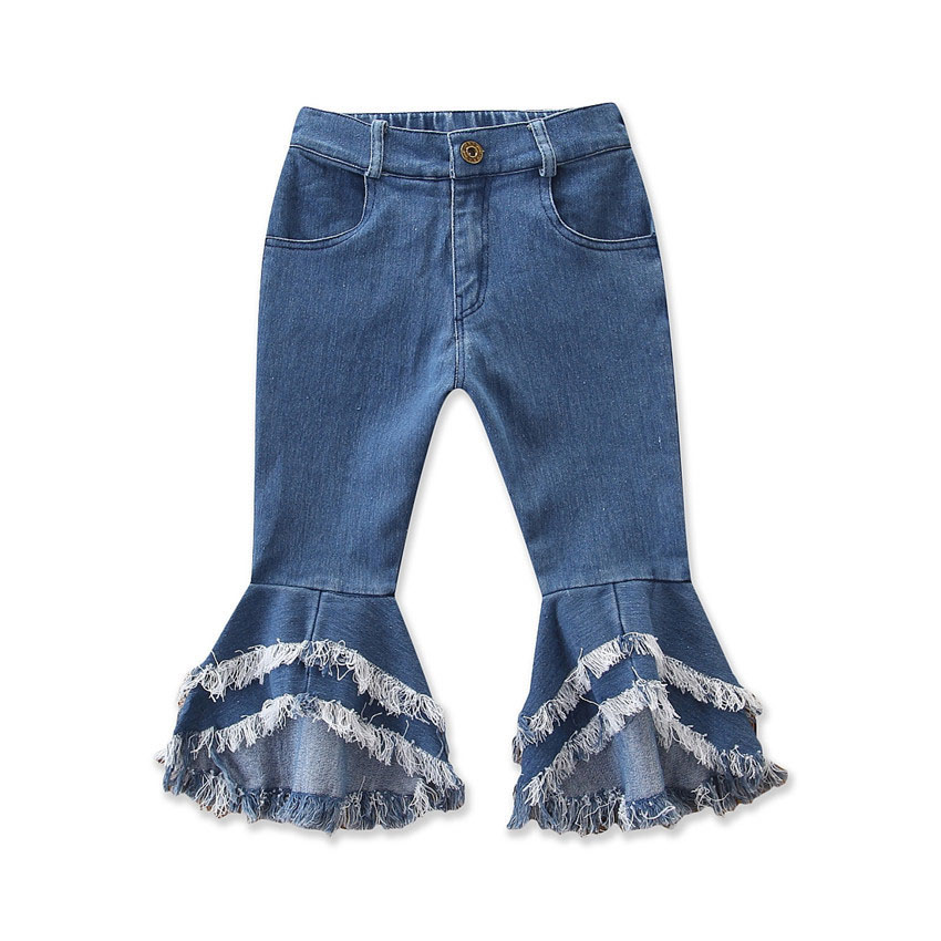 2019 New fashion girl tassel flare kids jeans girls denim pant baby boutique trousers