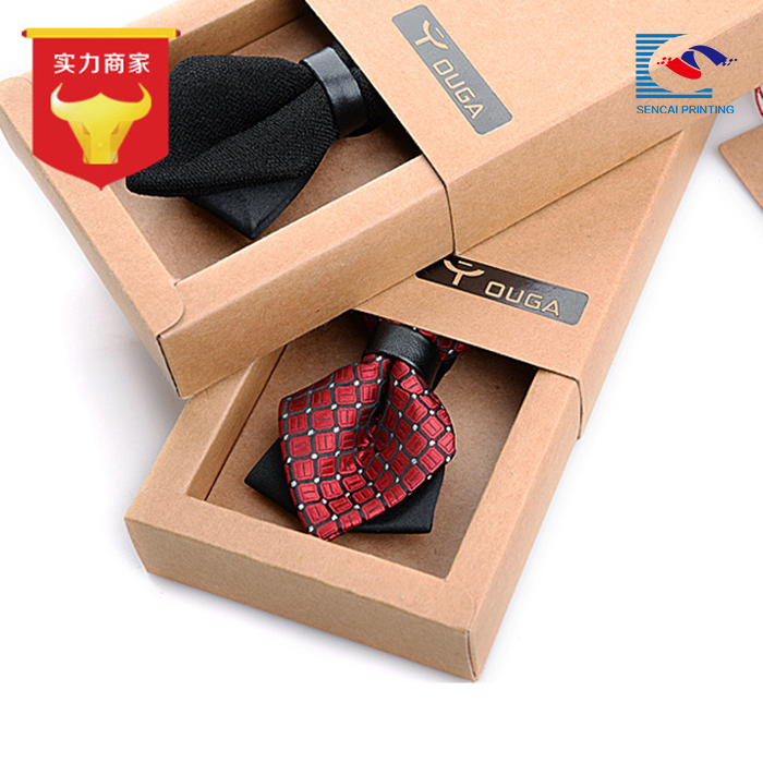 Recyclable custom brown kraft paper Bow Tie Packaging drawer Box