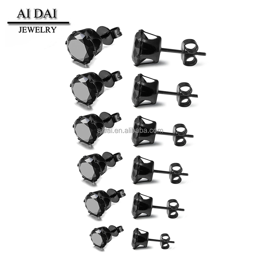 Stainless steel mens hypoallergenic earrings black studs