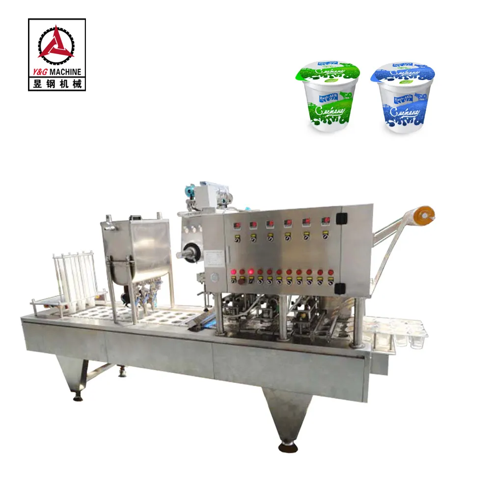 Automatic Yogurt soymilk cup filling sealing machine with auto conveyor