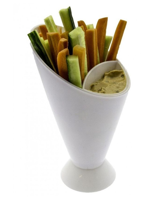 BPA Free Plastic 2 in 1 Salad Jam Ketchup Jam French Fry Stand Dipping Cup Cone for fried potato