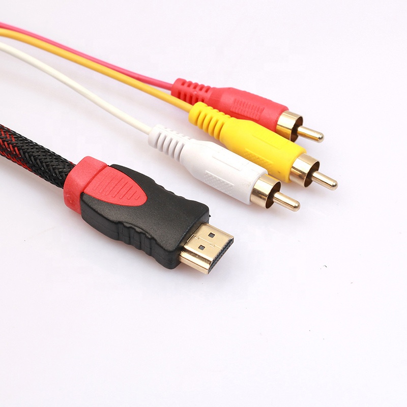 Кабель HDMI К AV, кабель HDMI штекер к 3RCA Видео Аудио AV композитный штекер с нейлоновой сеткой в оплетке