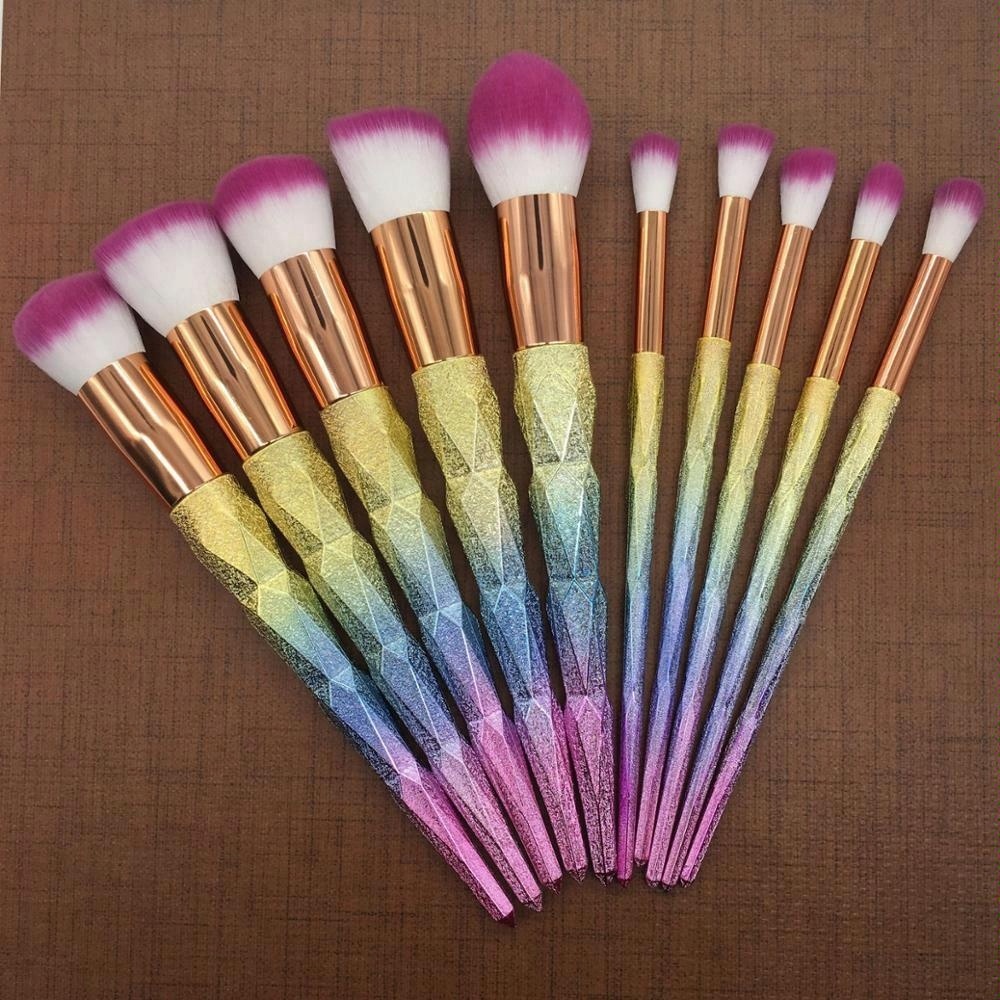 10 шт. частная этикетка персонализированные блеск кистей для макияжа Rainbow синтетическая щетина щетки