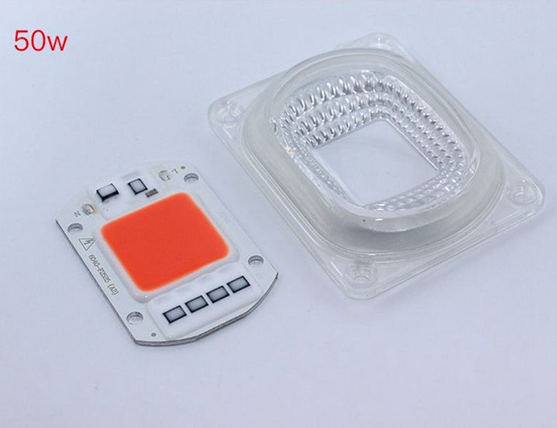 220 В 50 Вт полный спектр LED COB Chip Grow Light с объективом