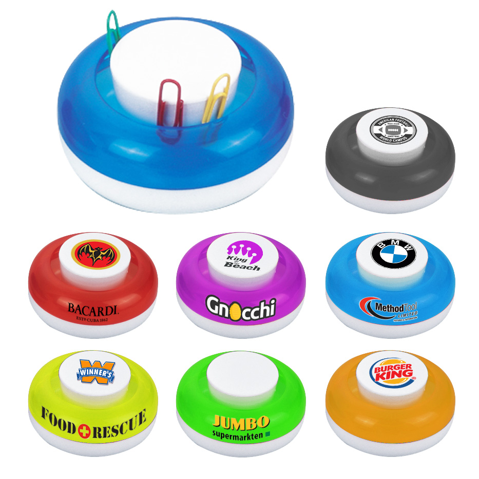 Pocket cute portable solid white base transparent Plastic circle magnet press button stationery desktop office paper clip holder