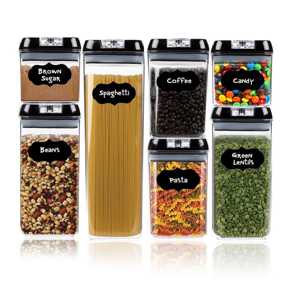 7Pcs BPA Free Air Tight Plastic Pantry Organization Storage Sealed Airtight Food Containers Kitchen Organizer Set with Lids
