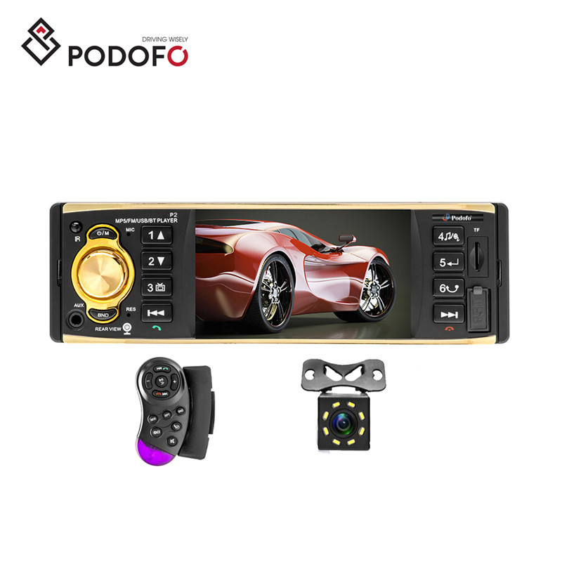 Podofo 1Din 4 ''HD Автомобильный MP5 радио видео плеер BT авторадио FM AUX USB SD карта + Рулевое управление и камера заднего вида