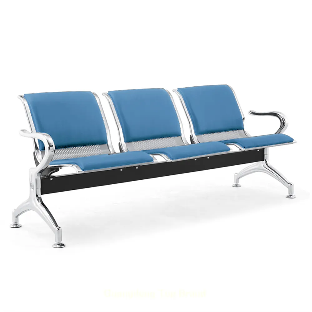 Hospital  public steel PU leather cushion visitor waiting bench seating visitor chair