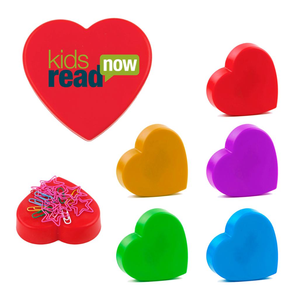 Novelty gift Best office supplies solid red plastic 2D flat sweat-heart built-in magnetic note file document paper clip holder