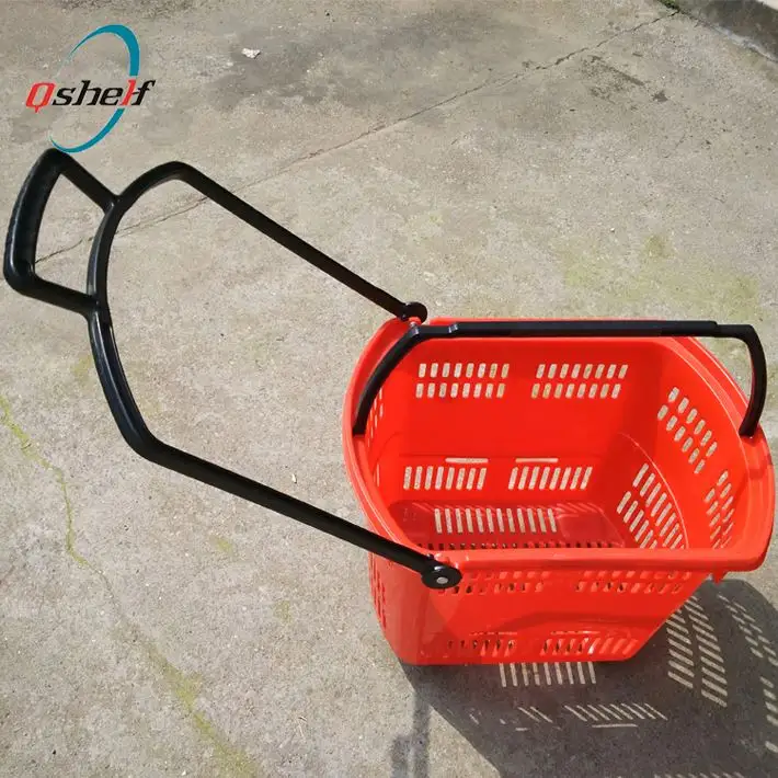 55L plastic shopping basket with wheels Rolling Basket With Wheels plastic trolley baskets with wheels