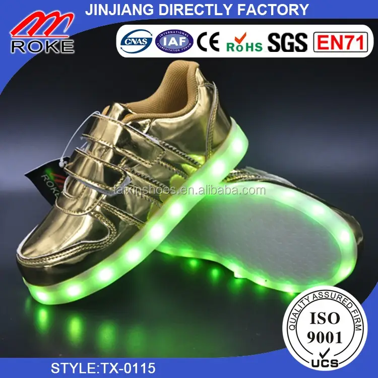 Gold Led shoes Boys Girls LED Light Up Baby Sneakers Kids Casual Loafer Dance Sports Shoes