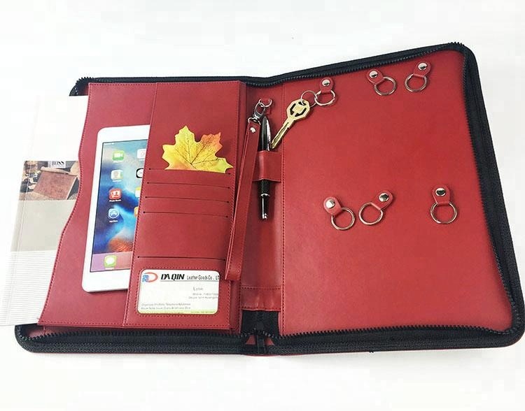 a4 zipper pu leather fire proof resistant document bag with key holder