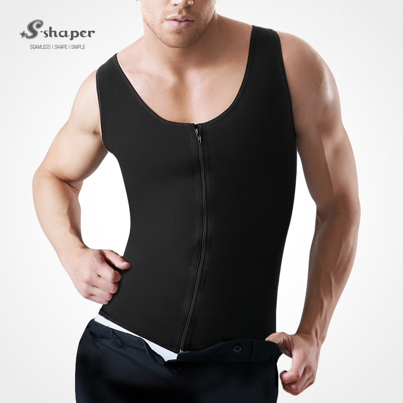S-SHAPER Мужская Талия тренер Латекс корсет Underbust жилет с молнией