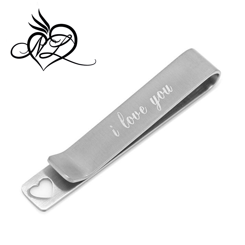 Contemporary I Love You Heart Hidden Message Stainless Steel Tie Bar Clip