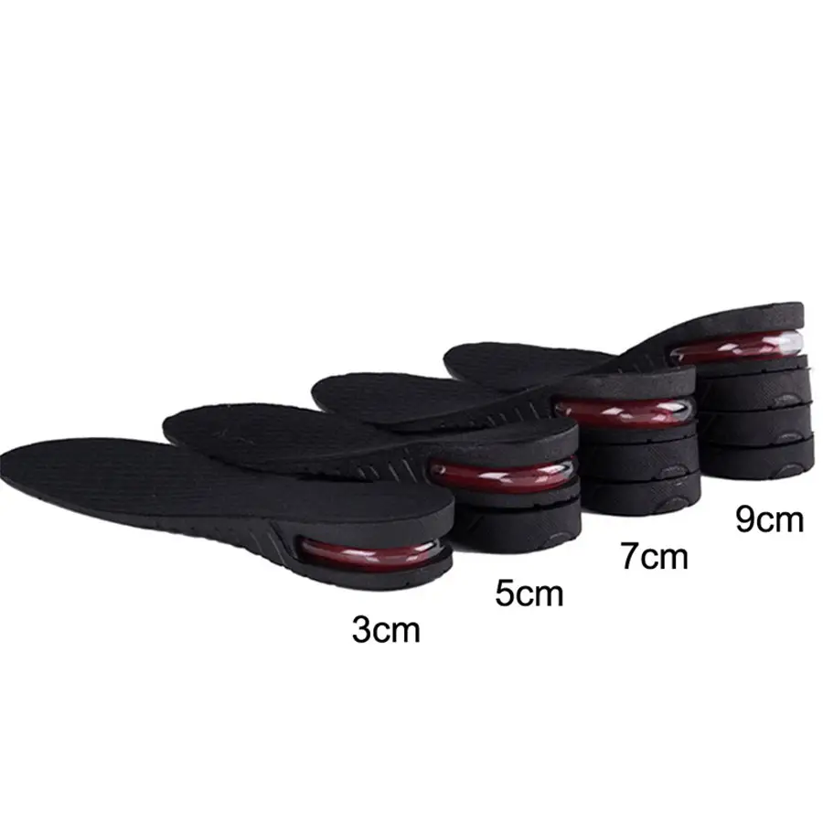 3-9cm Unisex Black Shoe Increase Height Insole Air Cushion Invisible Pads Soles For Shoes Men/Women